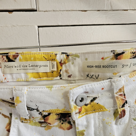 NWT Anthropologie High Rise Bootcut White/yellow jeans Size 29 - Picture 3 of 11